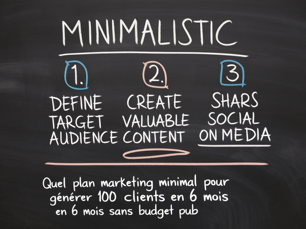 Quel plan marketing minimal pour générer 100 clients payants en 6 mois sans budget pub